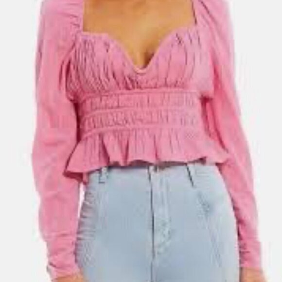 Free People Top Women's Size Medium Pink Chloe Blouse - Picture 2 of 10
